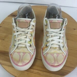 Coach DEE White Pastel Signature Logo Tennis Sneakers Shoes Womens 7 Preppy